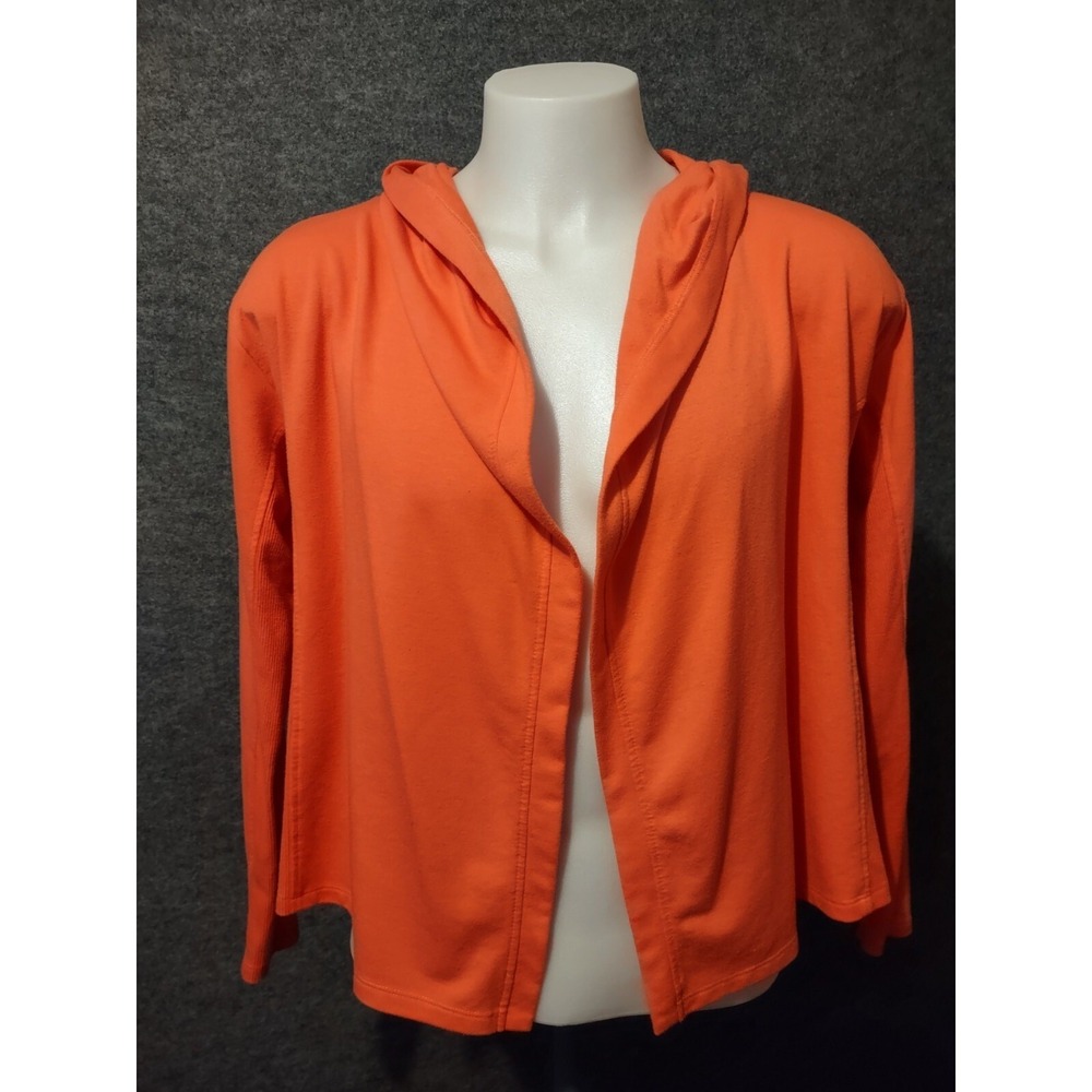 MTA Sport Cardigan Women's M Athleisure Orange Hooded Open Front Relaxed Stretch